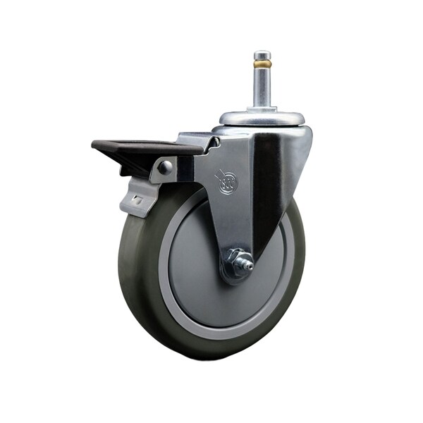 5'' Gray Polyurethane Wheel Swivel 7/16'' Grip Ring Stem Caster with Brake